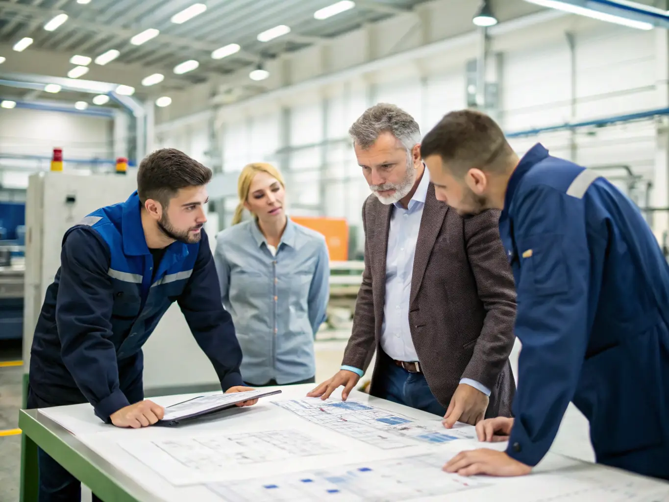 A consultant working with a manufacturing team, analyzing data and processes to identify areas for quality improvement and efficiency gains.
